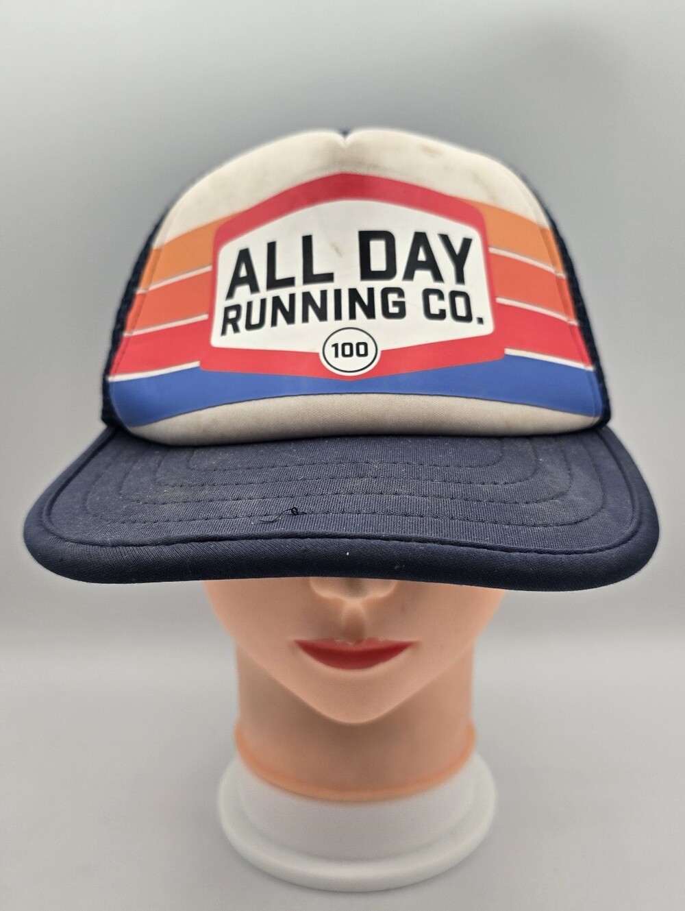 All Day Running Co. Striped Trucke Adjustable Strapback Hat